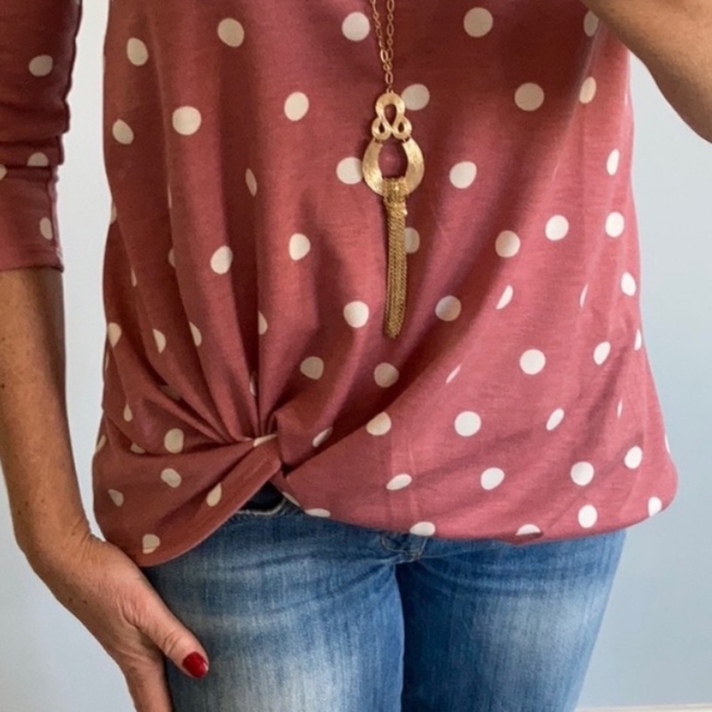 Mauve & White Polka Dot 3/4 Sleeve Top - Picture 6 of 6